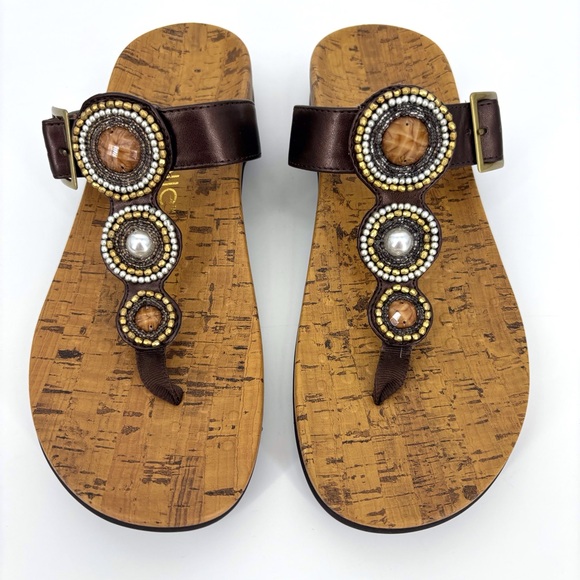 Vionic NEW Adelie Bronze Brown Toe Post Orthaheel Beaded Sandals, 9 - Picture 3 of 16